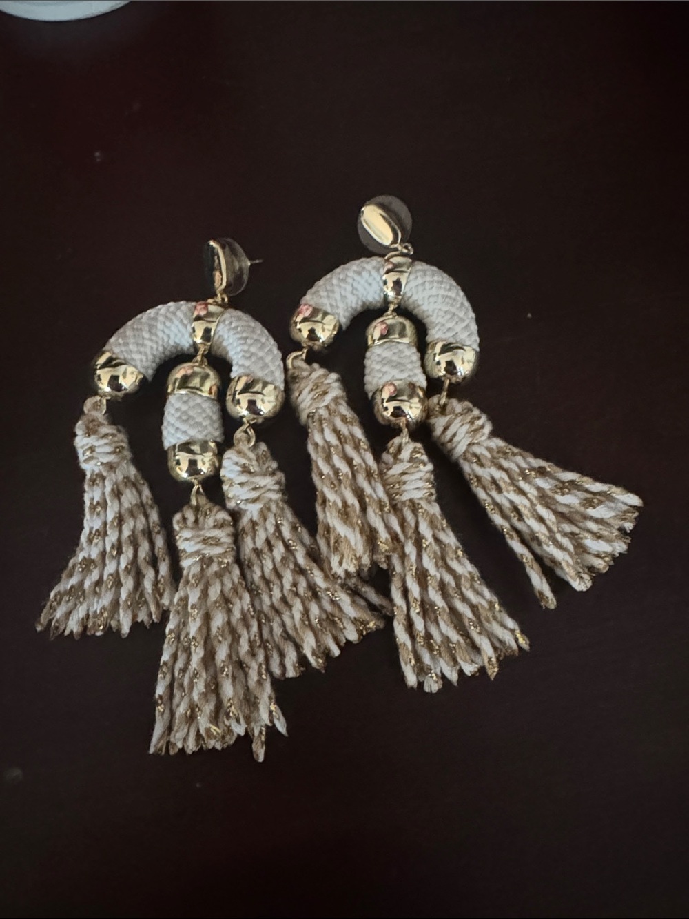 Kendra Scott Cream and Gold Tassel Drop Earrings